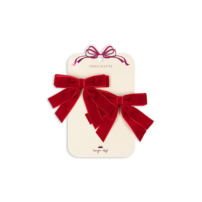 Konges Sløjd fløyelshårspenner med doble sløyfer, 2-pakning - Barbados cherry