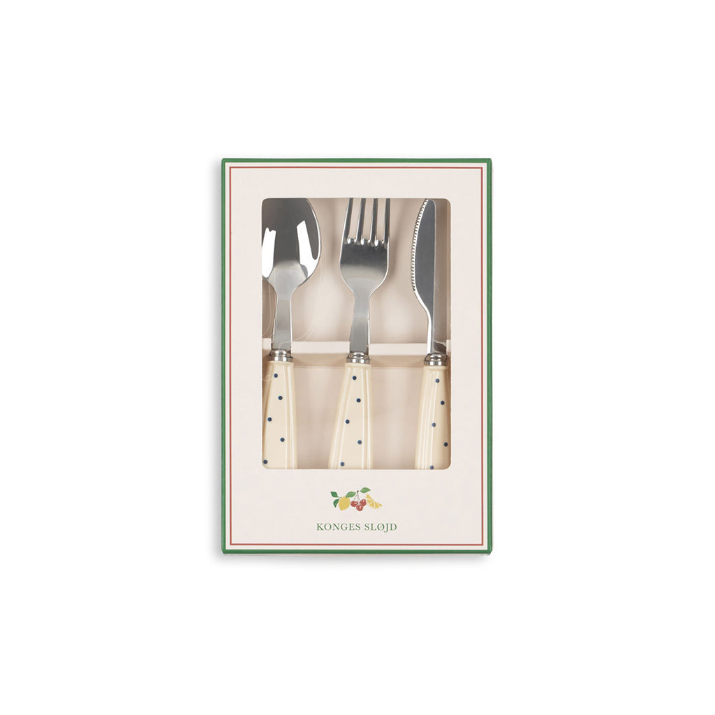 Konges Sløjd Glitter bestikksett i rustfritt stål, Navy dots