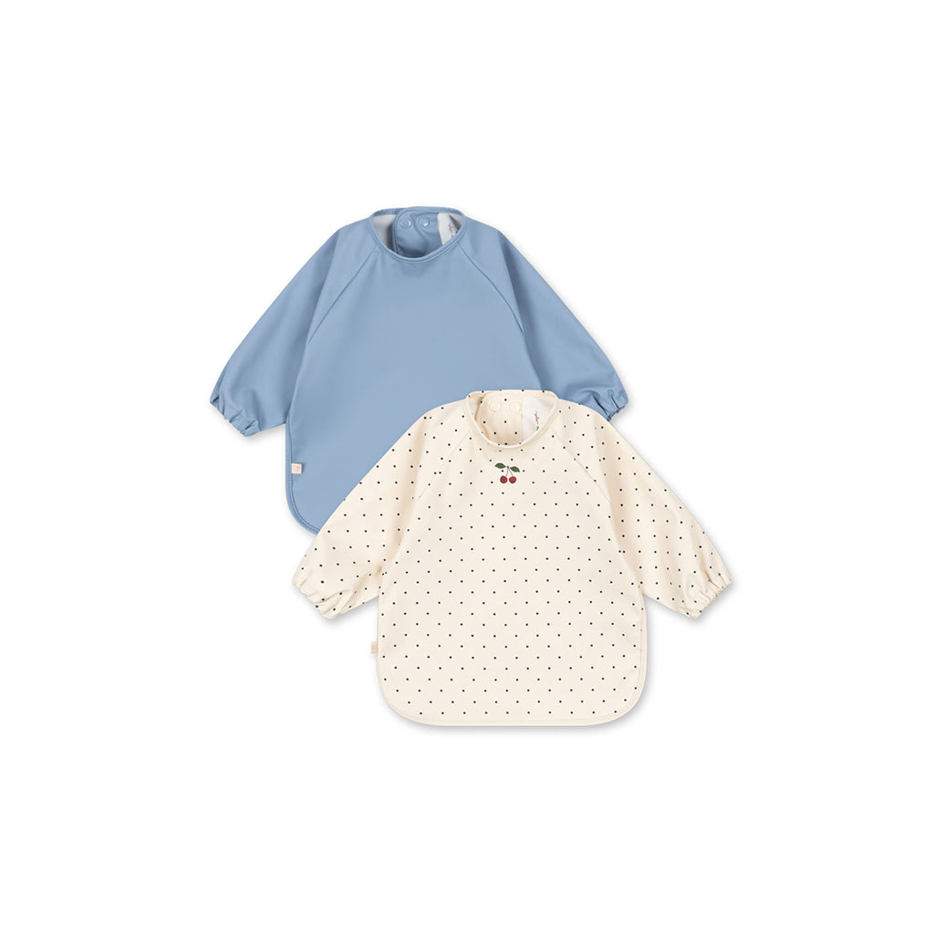 Konges Sløjd Dinner hagesmæk m. ærmer, 6 mdr.- 3 år - Navy dot/ Rain Washed