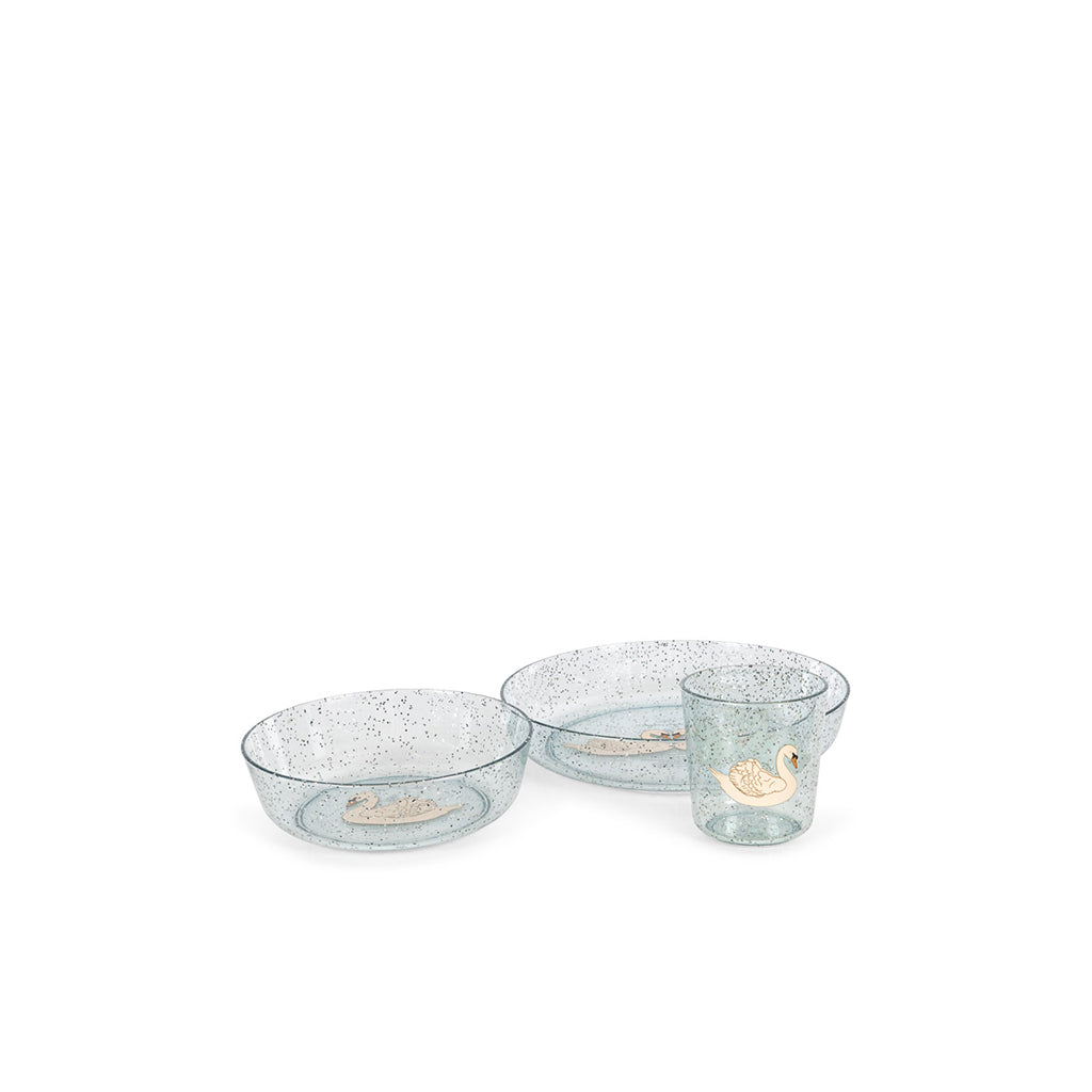 Konges Sløjd Middagsett, 3 deler - Sparkling Swan blue