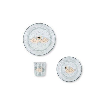 Konges Sløjd Dinner set, 3 dele - Sparkling Swan blue