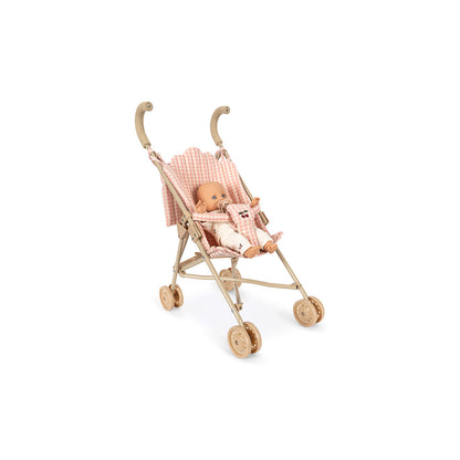 Konges Sløjd Poppy-dukkesett med dukke og dukkevogn, Pink check
