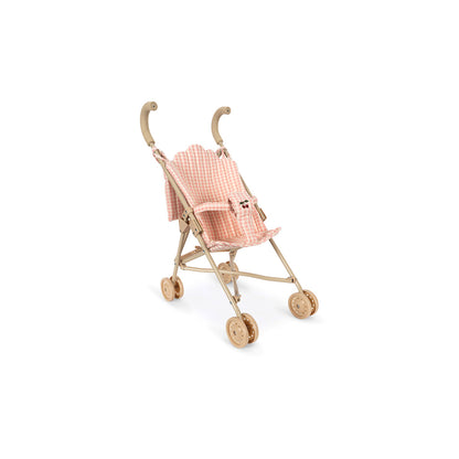 Konges Sløjd Poppy-dukkesett med dukke og dukkevogn, Pink check