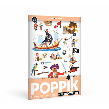 Poppik klistremosaik i papir, mini plakat og 30 stickers med piratmotiv