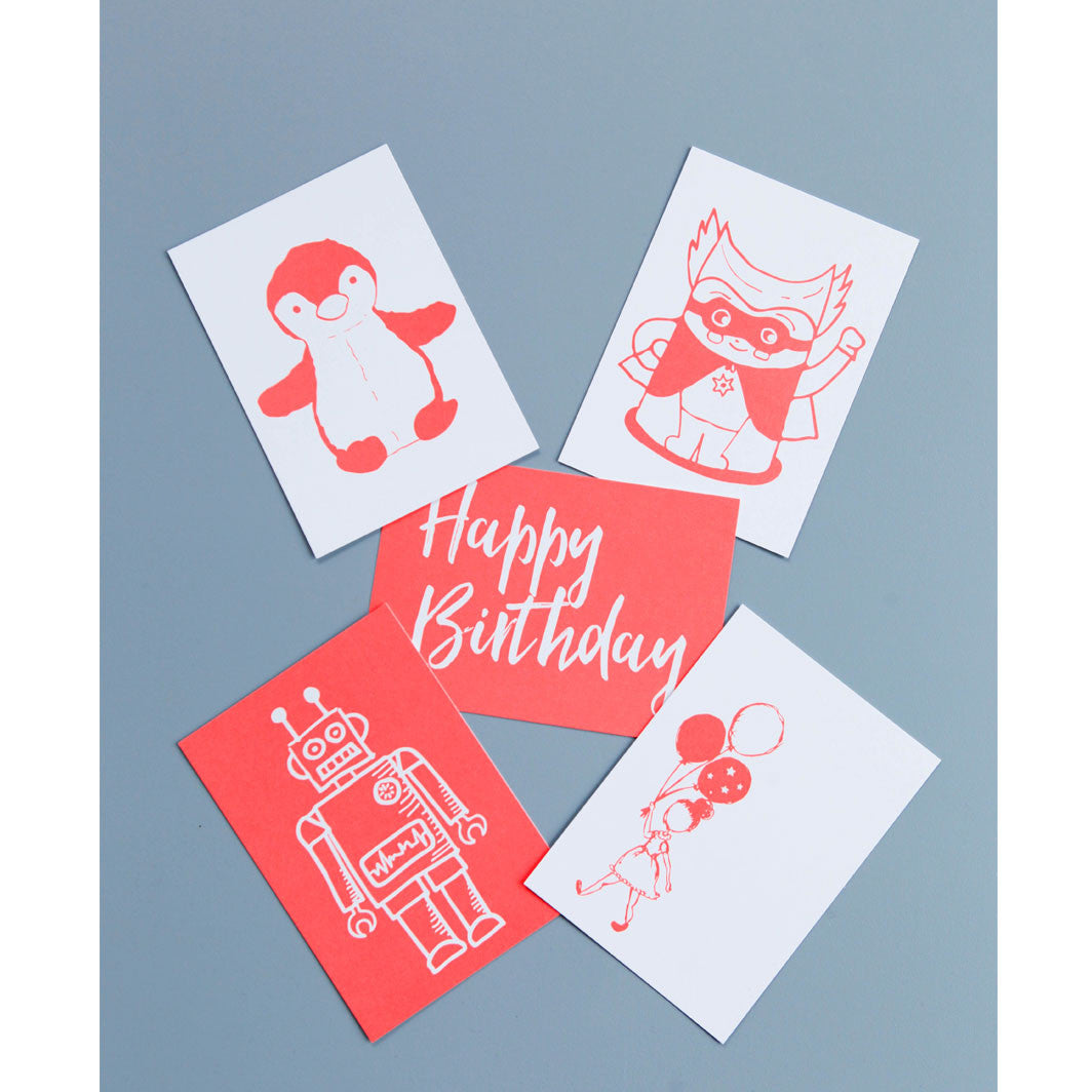 Lirum Larum Leg postkort, Special Edition, 5 stk. - Neon