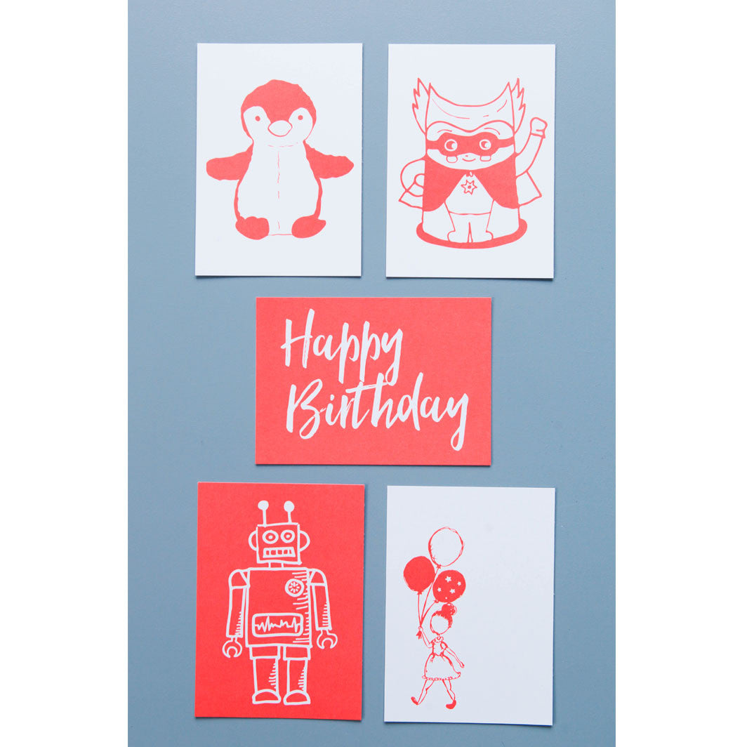 Lirum Larum Leg postkort, Special Edition, 5 stk. - Neon