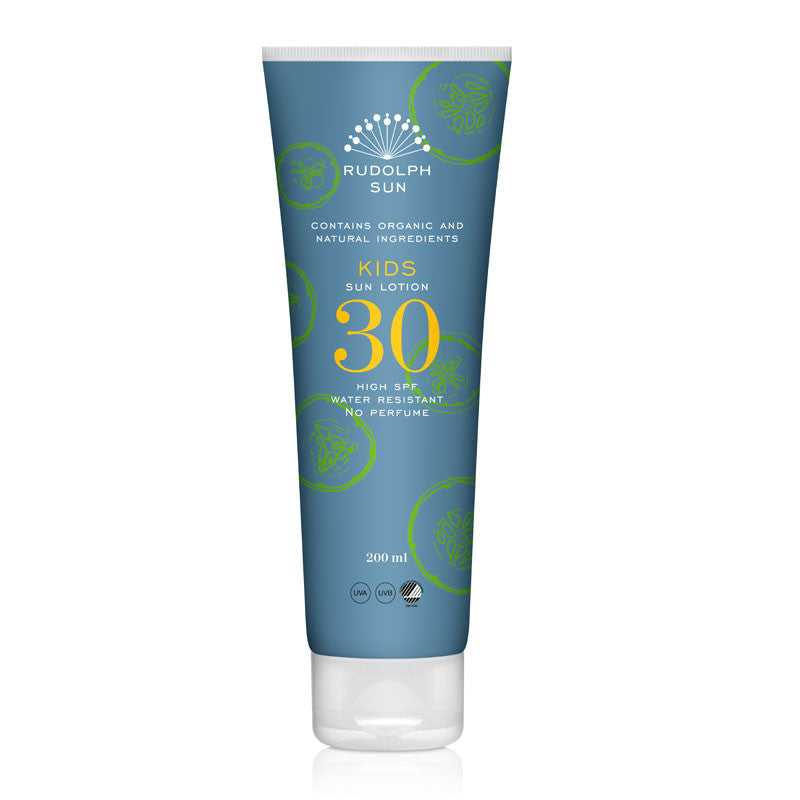 Rudolph Care solcreme Kids 30 SPF frontbillede hvid baggrund