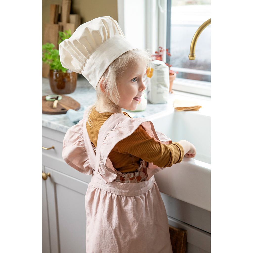 Sebra Barneforklesett med kokkehatt, Dusty pink/classic white