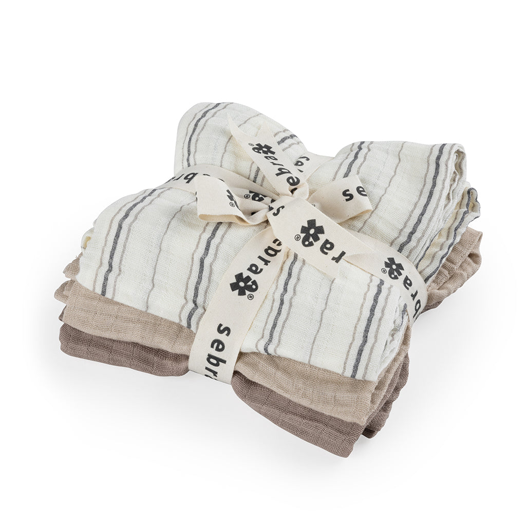 Sebra Stofbleer, 3 stk. - Cream stripe, Beige