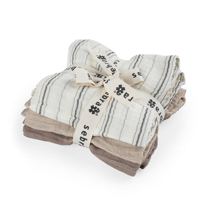 Sebra Stofbleer, 3 stk. - Cream stripe, Beige