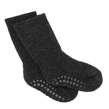GoBabyGo sklisikre strømper m. gummiprikker, dark grey melange