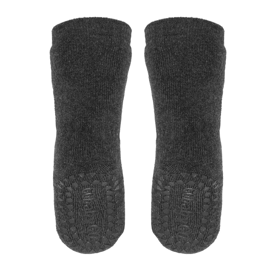 GoBabyGo sklisikre strømper m. gummiprikker, dark grey melange