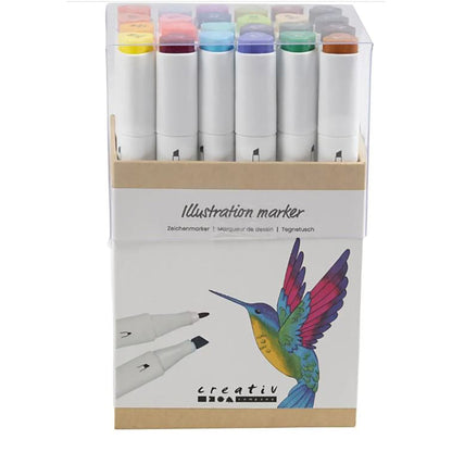 Illustrasjonsmarkør, dobbelt, strek 1 + 8 mm strek, 24 stk. - Tilleggsfarger