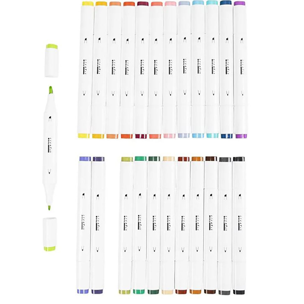 Illustrasjonsmarkør, dobbelt, strek 1 + 8 mm strek, 24 stk. - Tilleggsfarger