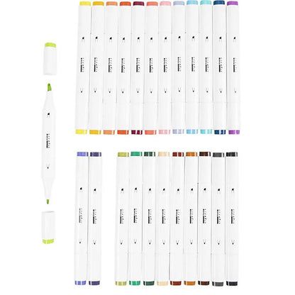 Illustrasjonsmarkør, dobbelt, strek 1 + 8 mm strek, 24 stk. - Tilleggsfarger