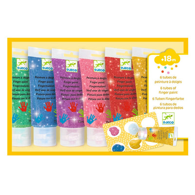 Djeco fingermaling, 6 glitter-farger på tube