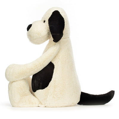 Jellycat bamse, Bashful hund, krem/svart, virkelig stor hund - 108 cm.