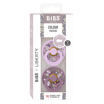 Bibs Liberty, 2-pk Colour, smokker i naturgummi, str. 1 - Chamomile Lawn - Violet sky mix