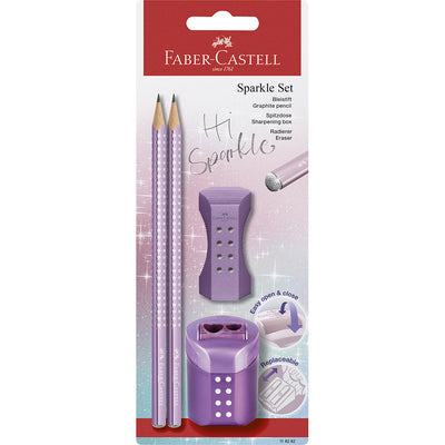 Faber-Castell 4-i-1 Hi Sparkle sett, blyanter, blyantspisser og viskelær - Violet