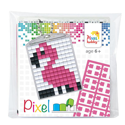 Pixel mosaic nøkkelring, mini mosaikkperler - Flamingo