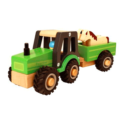 Magni Traktor i tre med henger og dyr, gummihjul