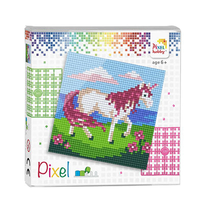 Pixel mosaic, Mini mosaikkperler på 4 byggeplater - Enhjørning