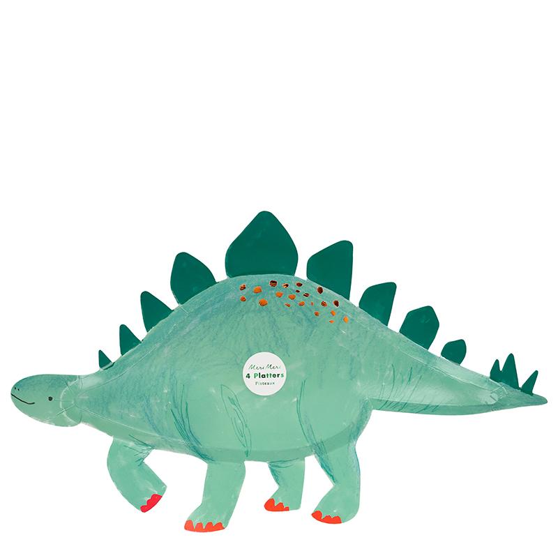 Meri Meri papptallerkener, Stegosaurus - 4 stk.