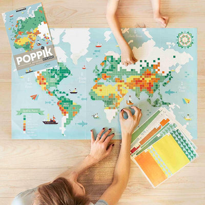 Poppik klistremosaikk i papir, Stor plakat og 1600 stickers - World map