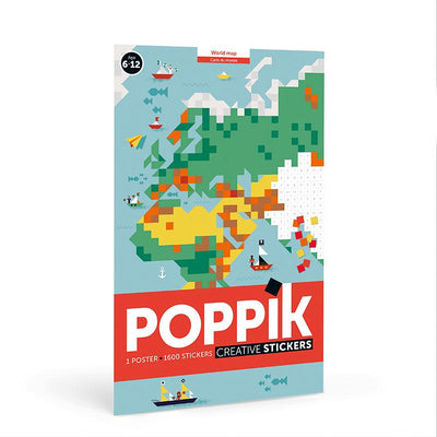 Poppik klistremosaikk i papir, Stor plakat og 1600 stickers - World map