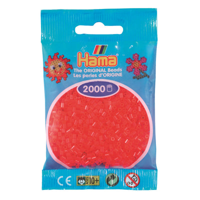 Hama Mini perler i pose, Neon rød - 2000 stk