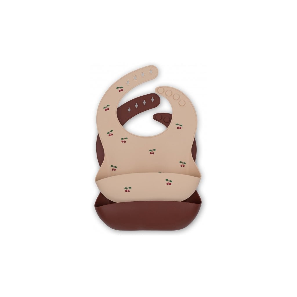 Konges Sløjd silikone hagesmæk m. lomme, 2-pak - Cherry/mocca